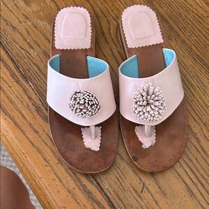 Palm Beach Sandals Pink Leather Floral Sandals